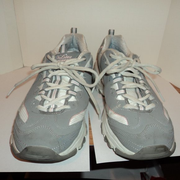 Skechers D' Lite Women's Size 12 Athletic Sneakers Shoes Lace Up Gray White - Picture 2 of 10